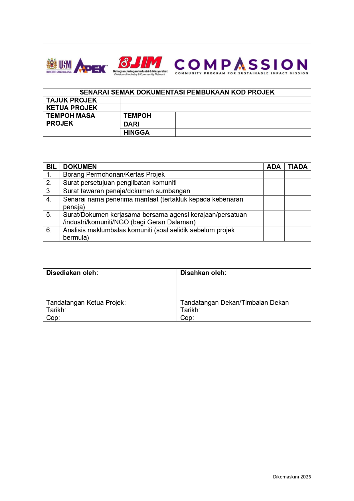 SENARAI SEMAK PEMBUKAAN KOD PROJEKJun2026 page 0001